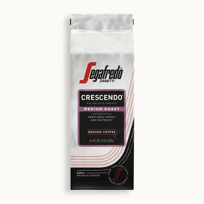 Segafredo Zanetti® Coffee Crescendo Medium Roast, 100% Arabica, features sweet dark cherry and raspberry notes with earthy undertones in classic Italian style. Ground coffee, 12 oz (340g).