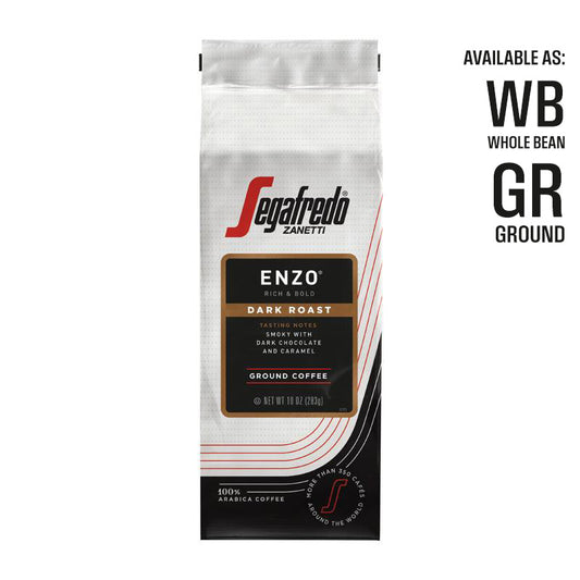 Segafredo Zanetti® Coffee Enzo Dark Roast, inspired by Italian tradition, features dark chocolate and caramel notes. Enjoy as whole bean or ground coffee.